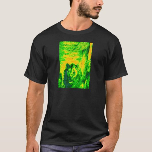 Nachtzicht Lion Art Fluorescerende Print T-shirt (Voorkant)