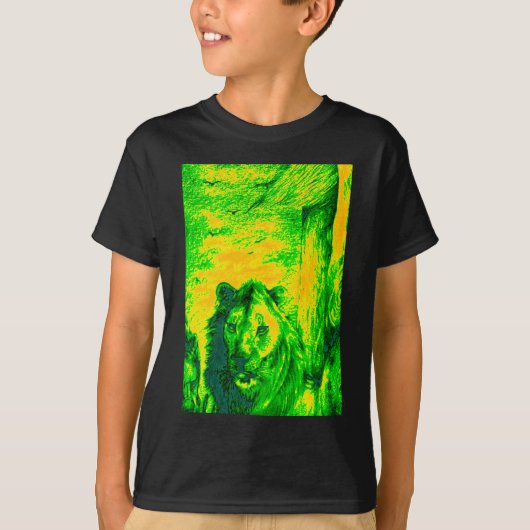 Nachtzicht Lion Art Fluorescerende Print T-shirt (Voorkant)