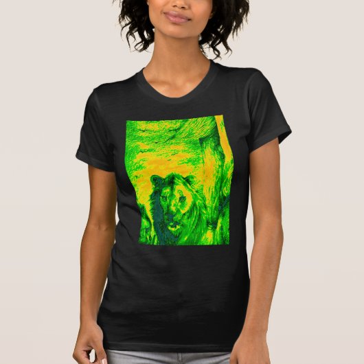 Nachtzicht Lion Art Fluorescerende Print T-shirt (Voorkant)