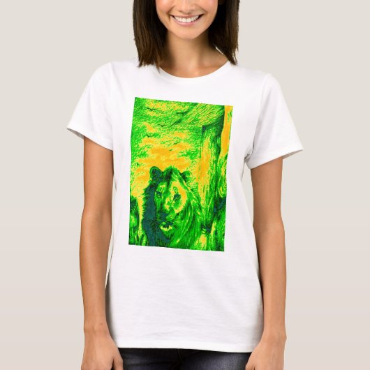 Nachtzicht Lion Art Fluorescerende Print T-shirt (Voorkant)