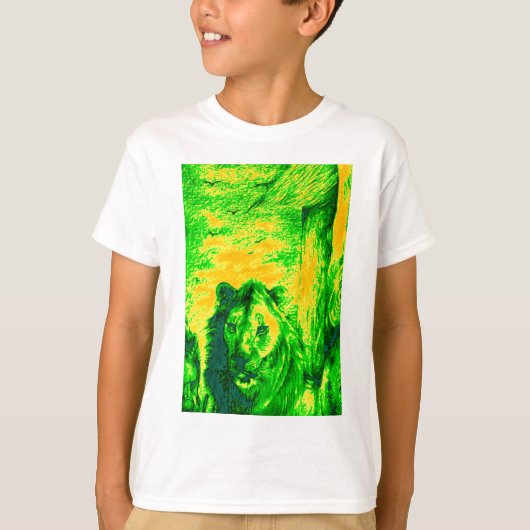 Nachtzicht Lion Art Fluorescerende Print T-shirt (Voorkant)