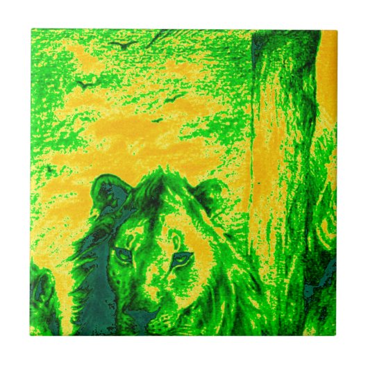Nachtzicht Lion Art Fluorescerende Print Tegeltje (Voorkant)
