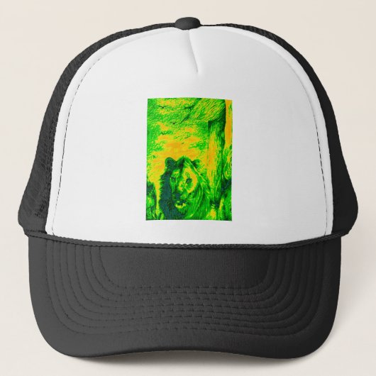 Nachtzicht Lion Art Fluorescerende Print Trucker Pet (Voorkant)