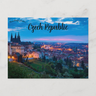 Nachtzicht op het kasteel van Praag in Tsjechië Briefkaart