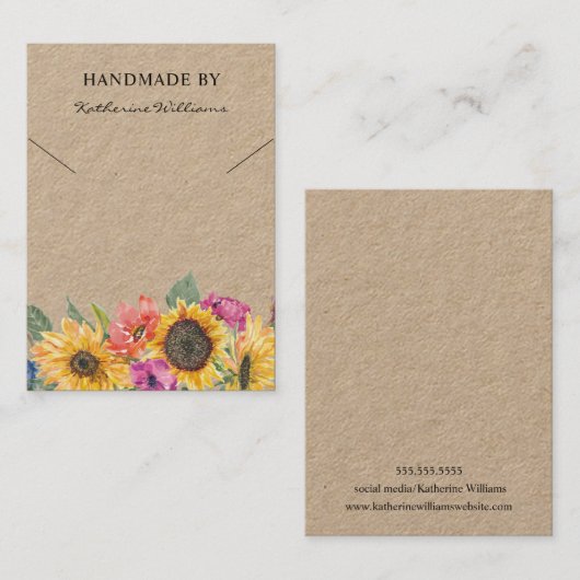 Nacklace Display Kaart | Zonnebloemen Visitekaartje (Voorkant / Achterkant)