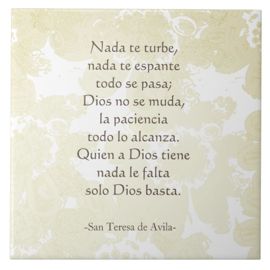 "Nada te turbe" San Teresa di Avila Wit op Wit Tegeltje (Voorkant)