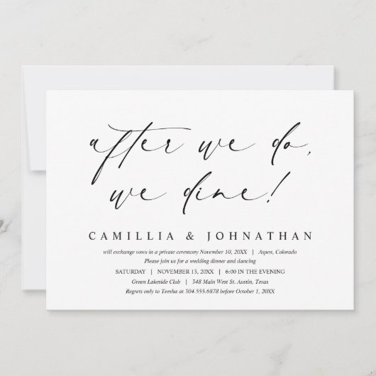 Nadat we dat doen, dineren we, bruiloft elopement kaart (Voorkant)