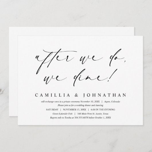 Nadat we dat doen, dineren we, bruiloft elopement kaart (Voorkant / Achterkant)