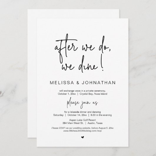 Nadat we dineren, bruiloft Elopement Kaart (Voorkant / Achterkant)