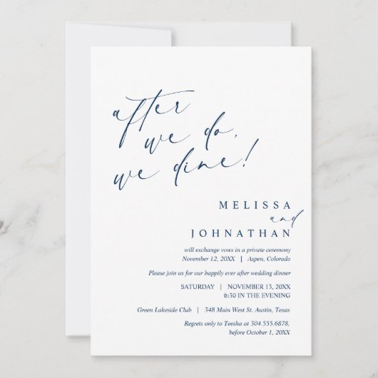 Nadat we doen, dineren we, bruiloft Elopement Dine Kaart (Voorkant)