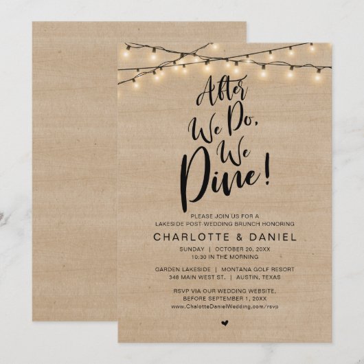 Nadat we doen, dineren we, post bruiloft brunch kaart (Voorkant / Achterkant)