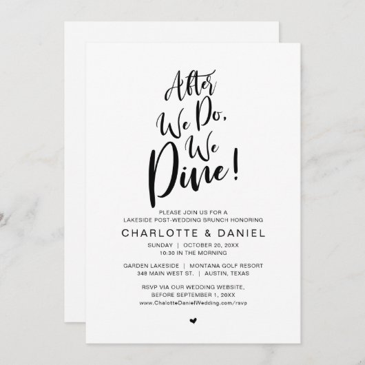 Nadat we doen, dineren we, post bruiloft brunch kaart (Voorkant / Achterkant)