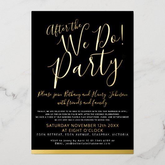 Nadat we een bruiloft goud hebben... zwart folie uitnodiging (Voorkant)