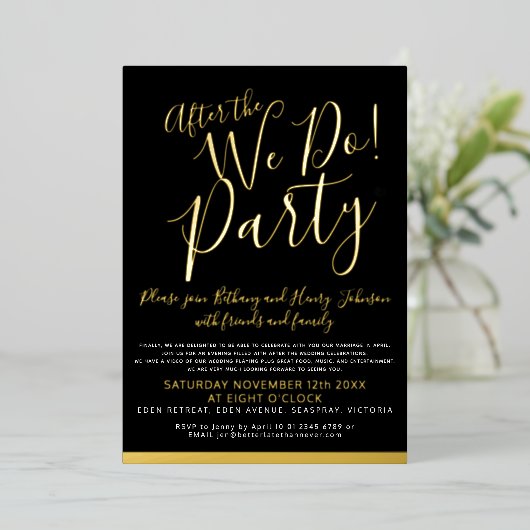 Nadat we een bruiloft goud hebben... zwart folie uitnodiging (Staand Voorkant)