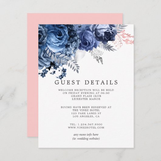 Nade en Roze met Silver Foil Wedding Guest - Gegev Informatiekaartje (Voorkant / Achterkant)
