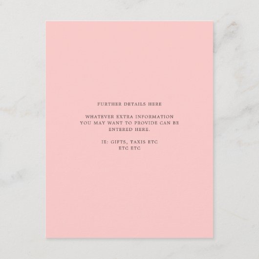 Nade en Roze met Silver Foil Wedding Guest - Gegev Informatiekaartje (Achterkant)