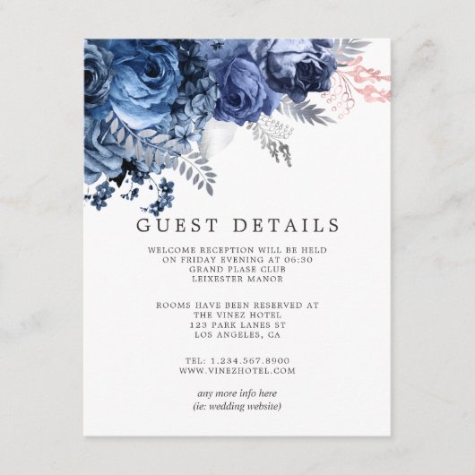 Nade en Roze met Silver Foil Wedding Guest - Gegev Informatiekaartje (Voorkant)