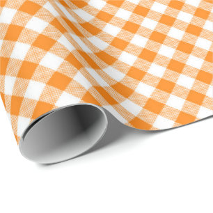 Naden komen overeen: Oranje en witte geruite inpak Cadeaupapier