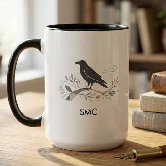 Nadenkend Noordse Raven Natuurliefhebber Monogram Mok