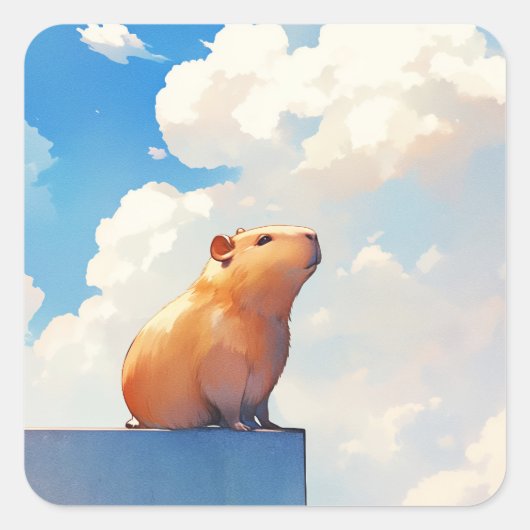 Nadenkende Capybara Vierkante Sticker (Voorkant)