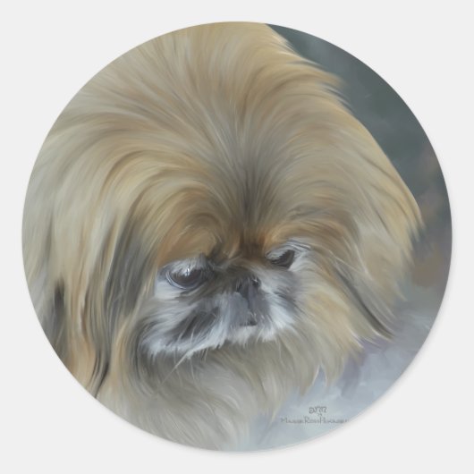 Nadenkende Pekingees Ronde Sticker (Voorkant)