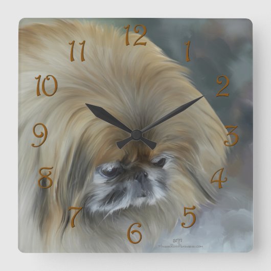 Nadenkende Pekingezen Vierkante Klok (Voorkant)