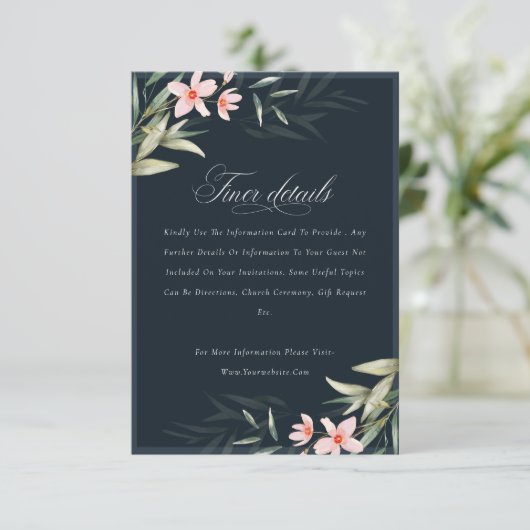 Nadere details over donkere marinebruiloft in het informatiekaartje (Staand voorkant)