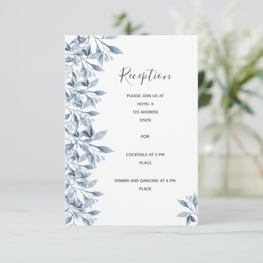 Nadere informatie over bruiloft: wit blauw botanis informatiekaartje (Staand voorkant)