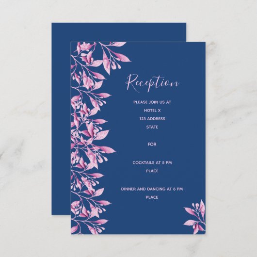 Nadere informatie over de bruiloft - blauwe roze f informatiekaartje (Voorkant / Achterkant)