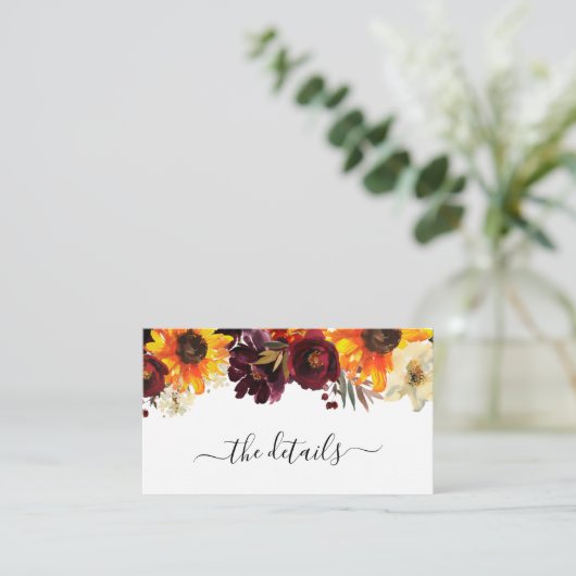 Nadere informatie over het Sunflower Burgundy Roos Informatiekaartje (Staand voorkant)