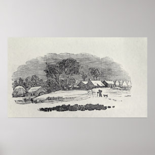 Naderen van een dorp in de winter poster