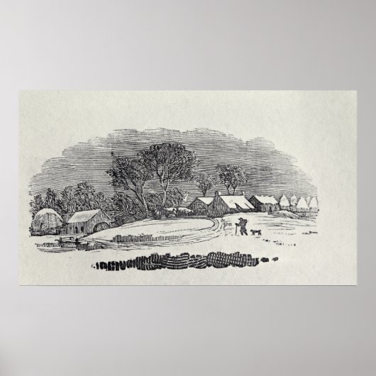 Nadering van een dorp in de winter poster (Voorkant)