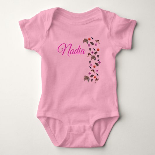 Nadia, naam Logo met Australisch Wildlife, Romper (Voorkant)