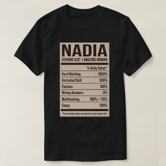 Nadia Nutrition Facts Name Nickname Alias Title Fr T-shirt (Design voorkant)