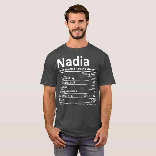 NADIA Nutrition Personalized Name Funny Gift T-shirt (Voorkant volledig)