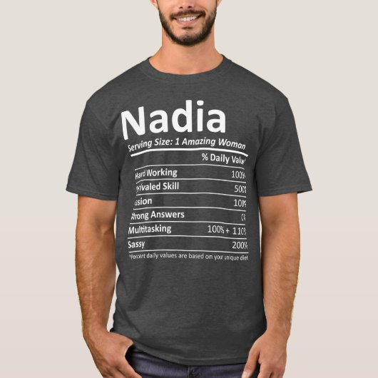 NADIA Nutrition Personalized Name Funny Gift T-shirt (Voorkant)