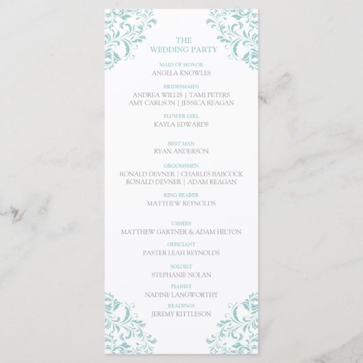 Nadine Trouwprogramma | Lang (licht turquoise) Programmakaart (Achterkant)