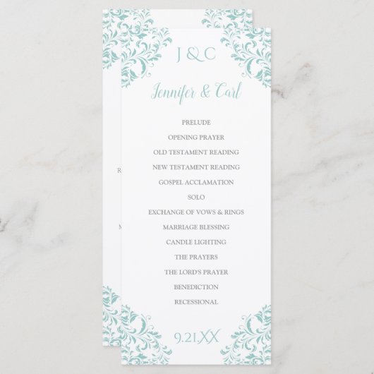 Nadine Trouwprogramma | Lang (licht turquoise) Programmakaart (Voorkant / Achterkant)