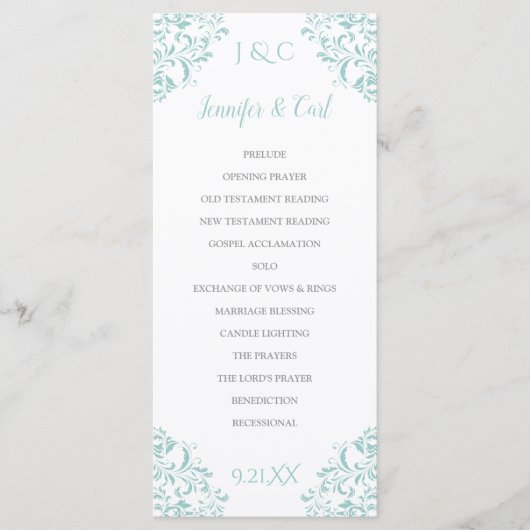 Nadine Trouwprogramma | Lang (licht turquoise) Programmakaart (Voorkant)