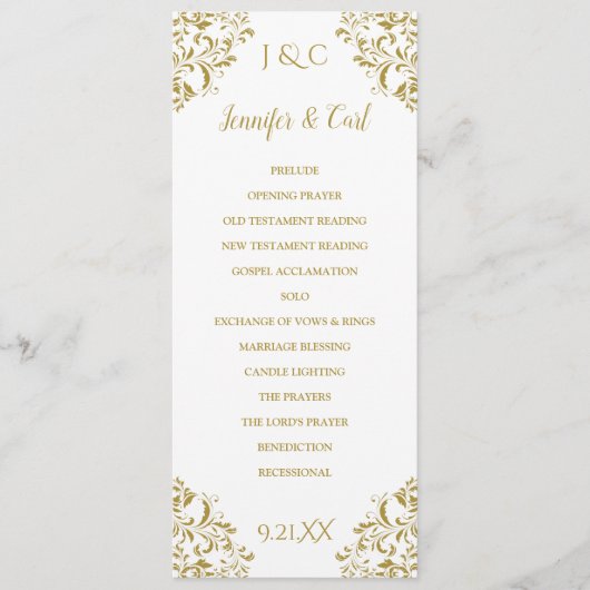 Nadine Wedding Ceremony Program - Tea-Length (Gold Programmakaart (Voorkant)