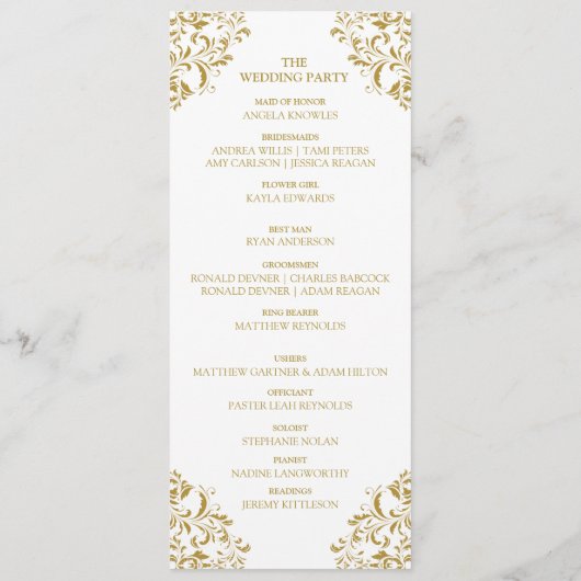Nadine Wedding Ceremony Program - Tea-Length (Gold Programmakaart (Achterkant)