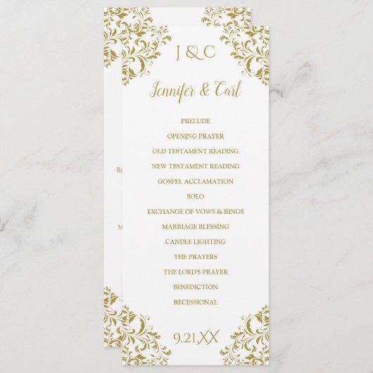 Nadine Wedding Ceremony Program - Tea-Length (Gold Programmakaart (Voorkant / Achterkant)
