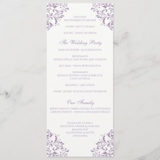 Nadine Wedding Program - Tea length - Lavender Programmakaart (Achterkant)