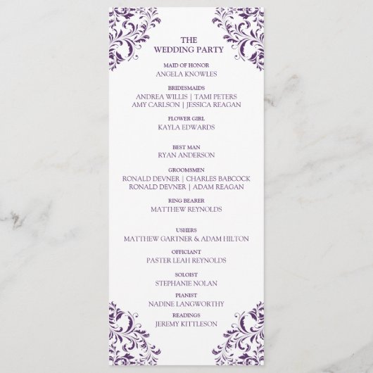 Nadine Wedding Programme | Tea-Length (Paars van h Programmakaart (Achterkant)