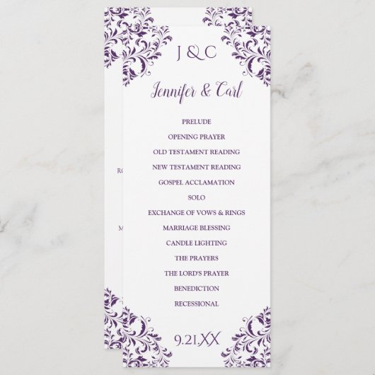 Nadine Wedding Programme | Tea-Length (Paars van h Programmakaart (Voorkant / Achterkant)