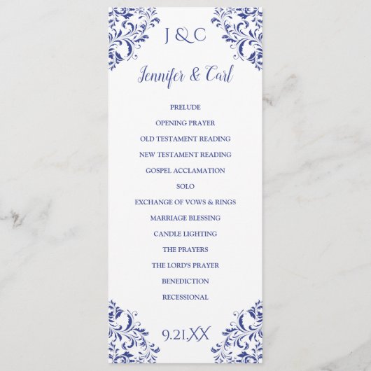Nadine Wedding Programme | Tea-Length (Royal Blue) Programmakaart (Voorkant)