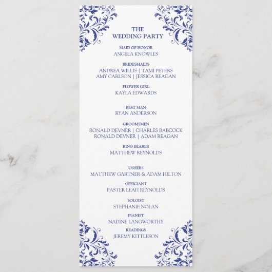Nadine Wedding Programme | Tea-Length (Royal Blue) Programmakaart (Achterkant)