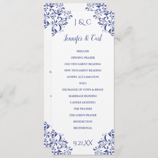 Nadine Wedding Programme | Tea-Length (Royal Blue) Programmakaart (Voorkant / Achterkant)
