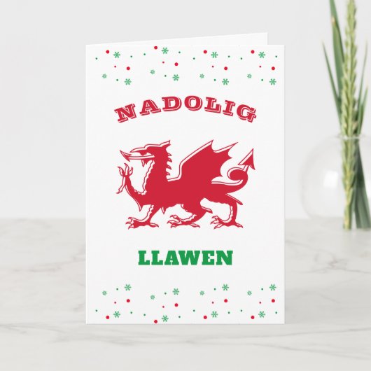 Nadolig Llawen Merry KerstRed Welsh Dragon Feestdagen Kaart (Voorkant)