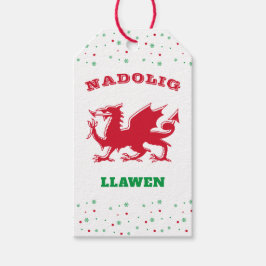 Nadolig Llawen Red Welsh Dragon Merry Kerstmis Cadeaulabel